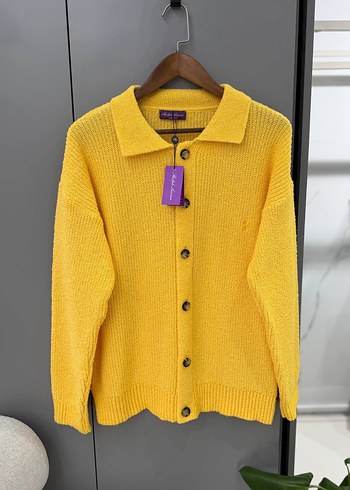 BRAND Sarı Cashmere Yün Hırka Uzun Kollu Geniş Kalıp S M L - Görsel 2
