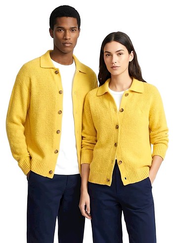 BRAND Sarı Cashmere Yün Hırka Uzun Kollu Geniş Kalıp S M L - Görsel 5