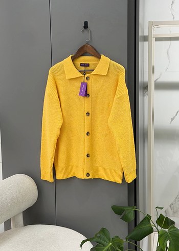 BRAND Sarı Cashmere Yün Hırka Uzun Kollu Geniş Kalıp S M L - Görsel 3