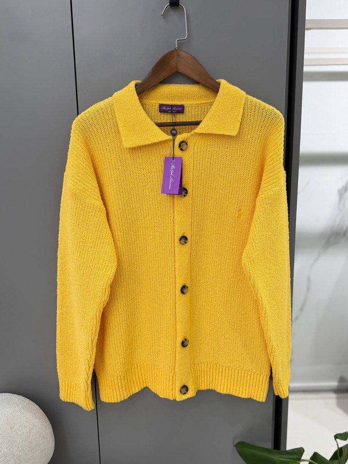 BRAND Sarı Cashmere Yün Hırka Uzun Kollu Geniş Kalıp  S M L - Görsel 2