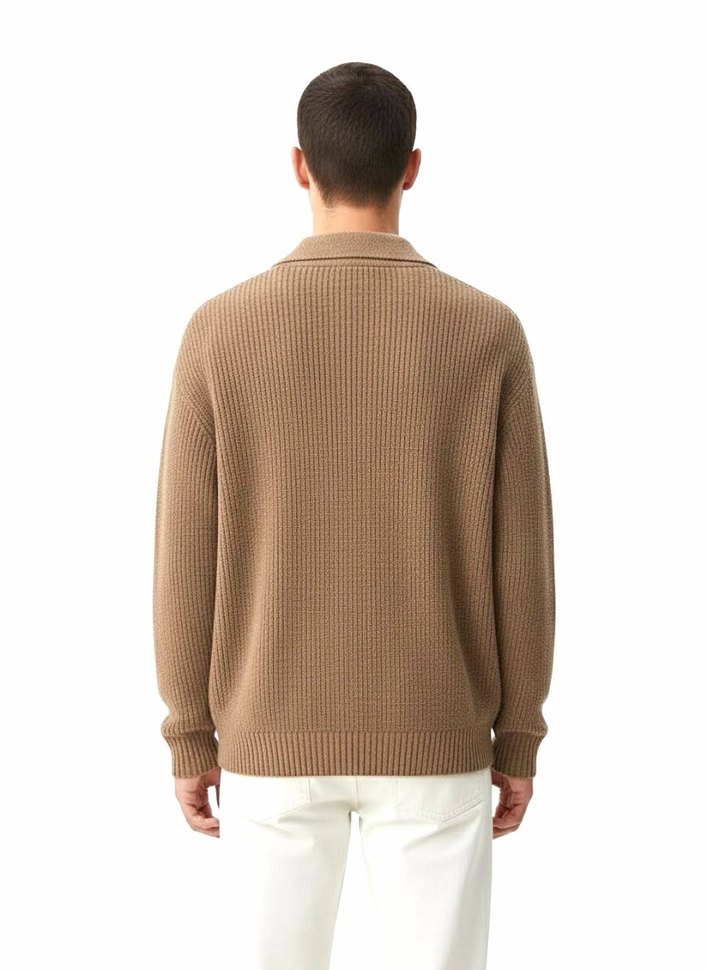 Brand Cashmere Bej Düğmeli Erkek Triko Hırka S M - Görsel 5