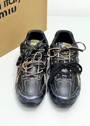 38 Beden Miu Miu Siyah Biker Stiletto Spor Ayakkabı 36/ 40 Arası