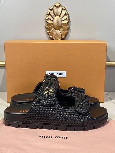 38 Beden siyah Renk Miu Miu Wicker Slipper Women 36/40 Kadın Terlik