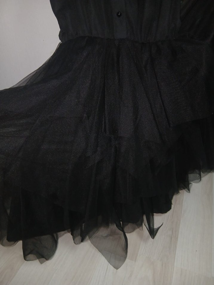 Kız Çocuk Siyah Fırfırlı Gotik Elbise - Görsel 4