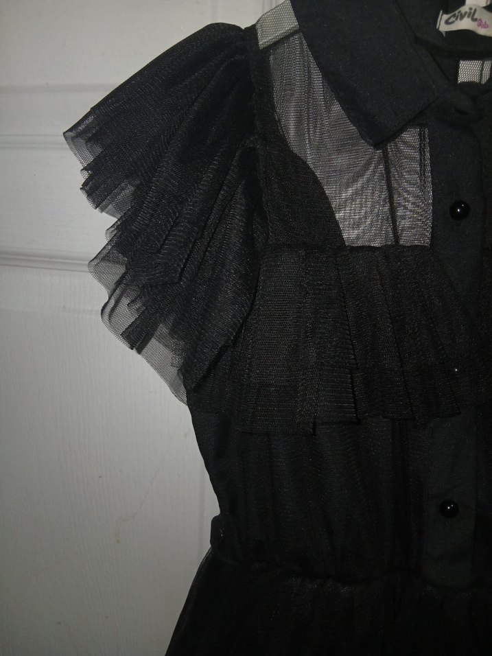 Kız Çocuk Siyah Fırfırlı Gotik Elbise - Görsel 2