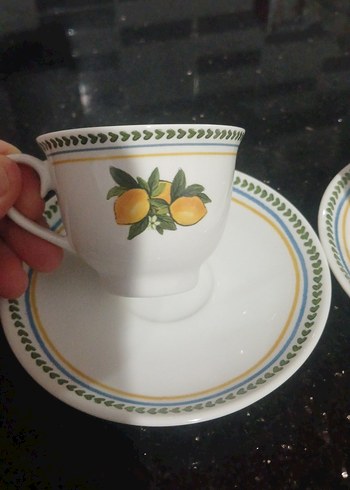 Beyaz Limon Desenli Porselen Fincan ve Tabağı - Görsel 3