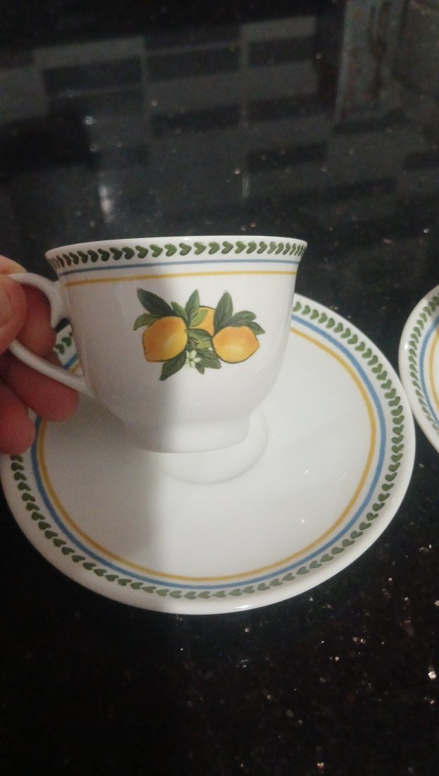 Beyaz Limon Desenli Porselen Fincan ve Tabağı - Görsel 3