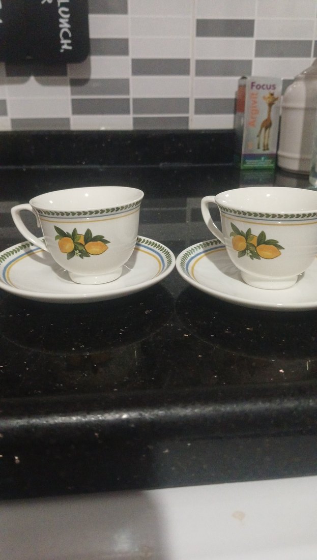 Beyaz Limon Desenli Porselen Fincan ve Tabağı - Görsel 2