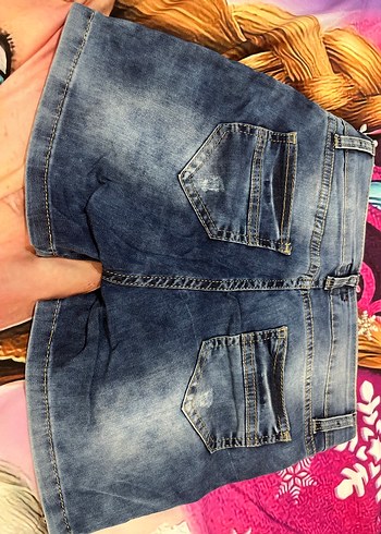 Renkli Batik Desenli Mini Denim Şort - Görsel 3