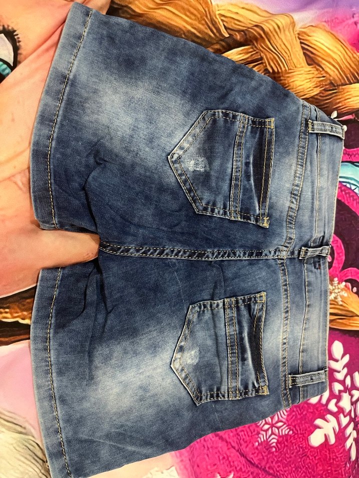 Renkli Batik Desenli Mini Denim Şort - Görsel 3