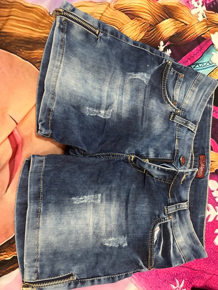 Renkli Batik Desenli Mini Denim Şort - Görsel 2