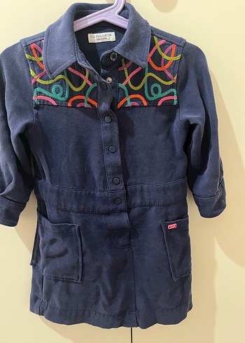 Nakışlı Koyu Mavi Kız Kot elbise - Görsel 2