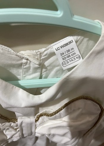 Kız Çocuk Beyaz Pamuklu Fiyonklu Elbise - Görsel 4