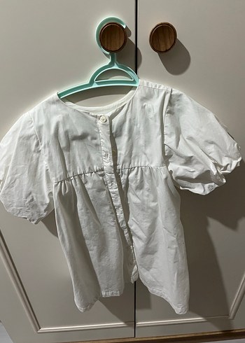 Kız Çocuk Beyaz Pamuklu Fiyonklu Elbise - Görsel 6