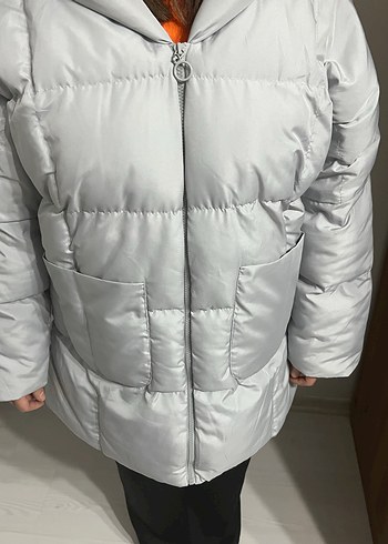 Gri Midi Kadın Kışlık Mont - Görsel 2