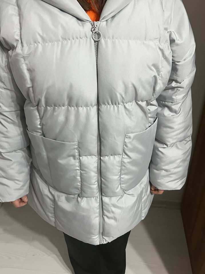 Gri Midi Kadın Kışlık Mont - Görsel 2