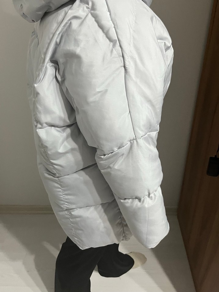 Gri Midi Kadın Kışlık Mont - Görsel 5