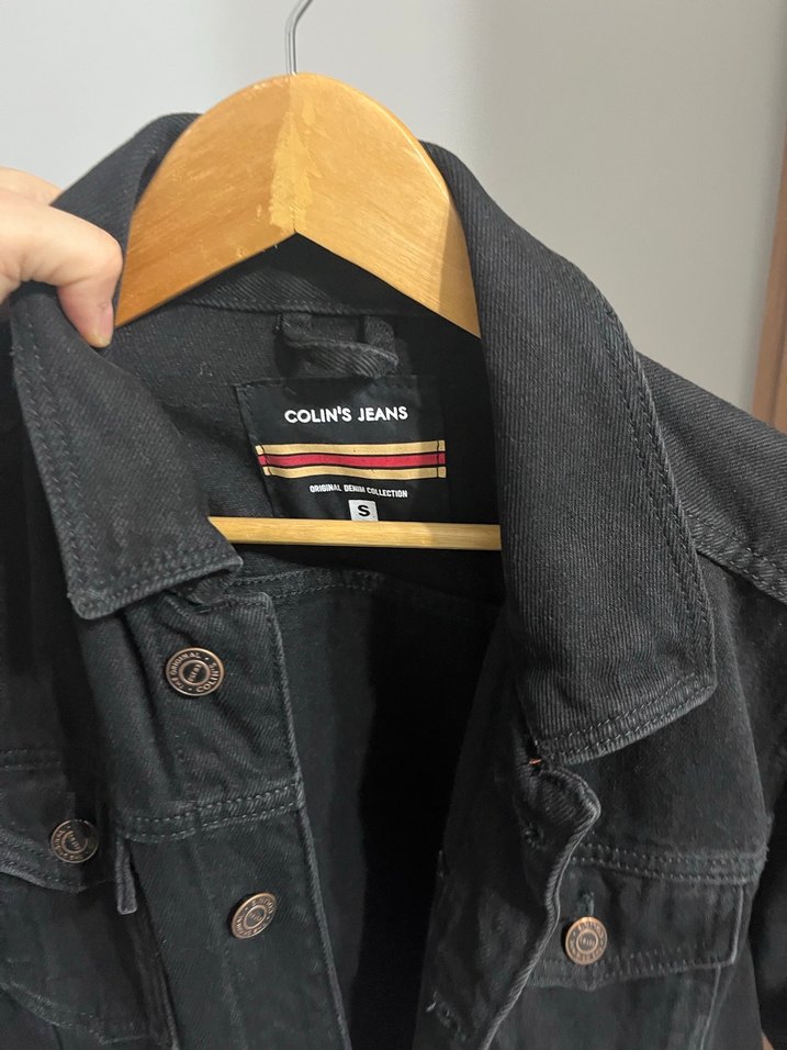 Düğmeli siyah Jean ceket - Görsel 3