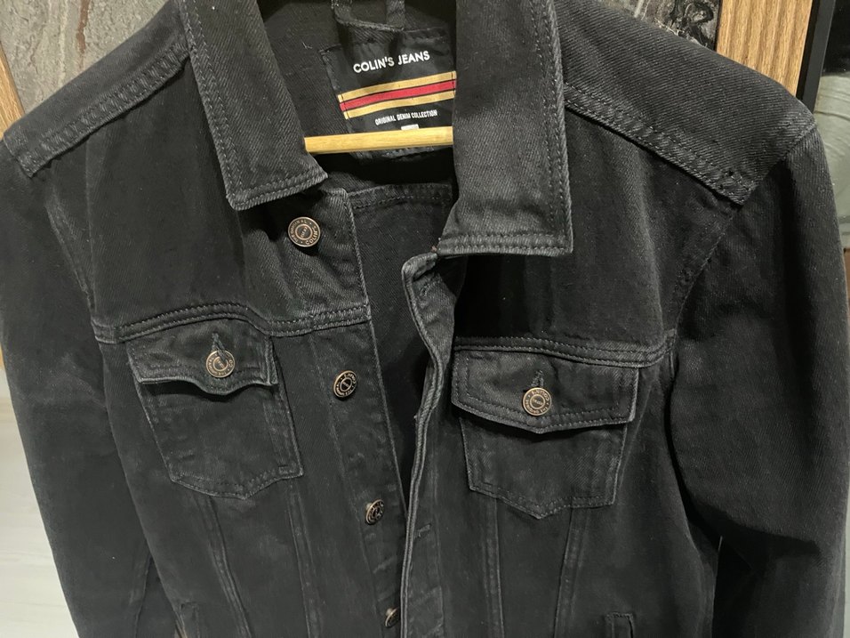 Düğmeli siyah Jean ceket - Görsel 2