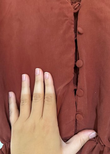 Kiremit Kısa Tulum, V Yaka, Kemerli - Görsel 4