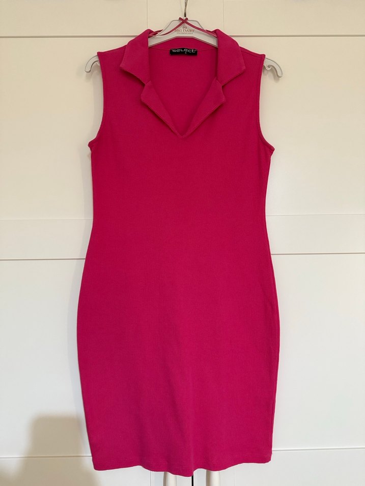 Pembe V Yaka Kolsuz Mini Kalem Elbise - Görsel 3