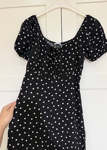 Siyah Puantiyeli V Yaka Mini Elbise - Görsel 3