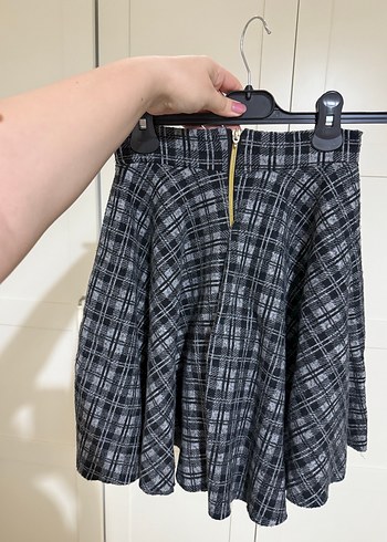 Gri Ekose Pileli Mini Kadın Etek - Görsel 2