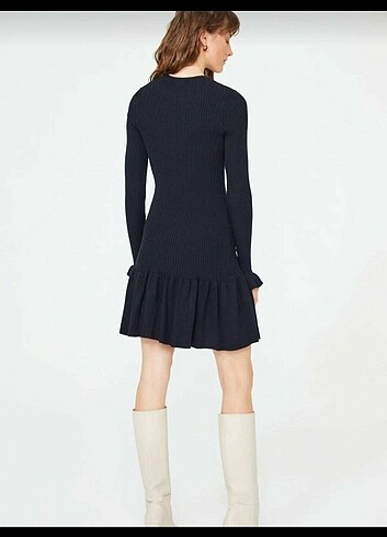 Adl siyah fırfır detaylı triko elbise - Görsel 4
