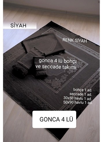 Siyah Gonca 4'lü Seccade Takımı