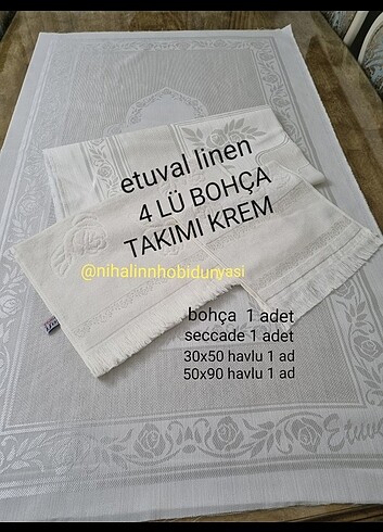 ETAMİN İŞİ ETUVAL LİNEN 4 LÜ BOHÇA TAKIMI KREM 