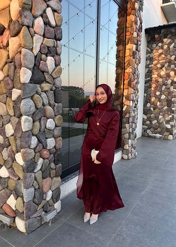 Abiye Bordo Drapeli Uzun Abiye Elbise
