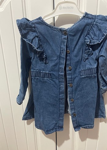 Uzun Kollu Fırfırlı Kız Kot Elbise - Görsel 3