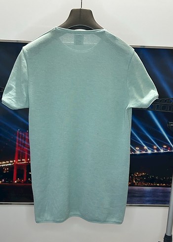 Zara Unisex Turkuaz Triko Tişört - Görsel 3