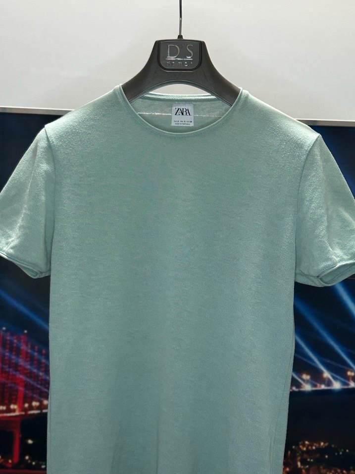 Zara Unisex Turkuaz Triko Tişört - Görsel 2