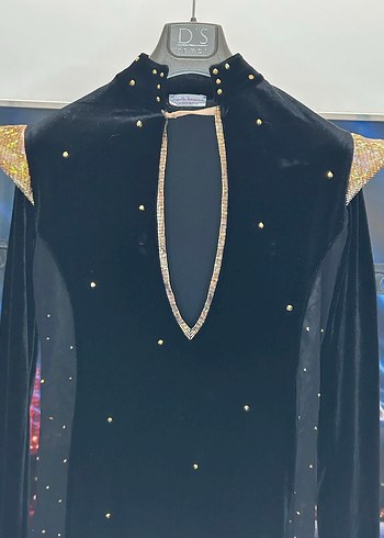 Siyah Uzun Kollu V Yaka Parlak Dans Kostümü - Görsel 2