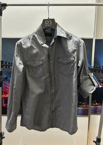 Colins Gri Denim Erkek Gömlek Uzun Kollu - Görsel 4