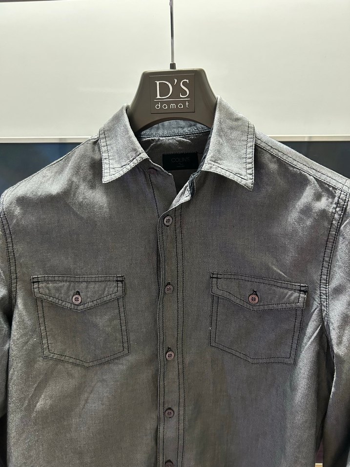 Colins Gri Denim Erkek Gömlek Uzun Kollu - Görsel 2