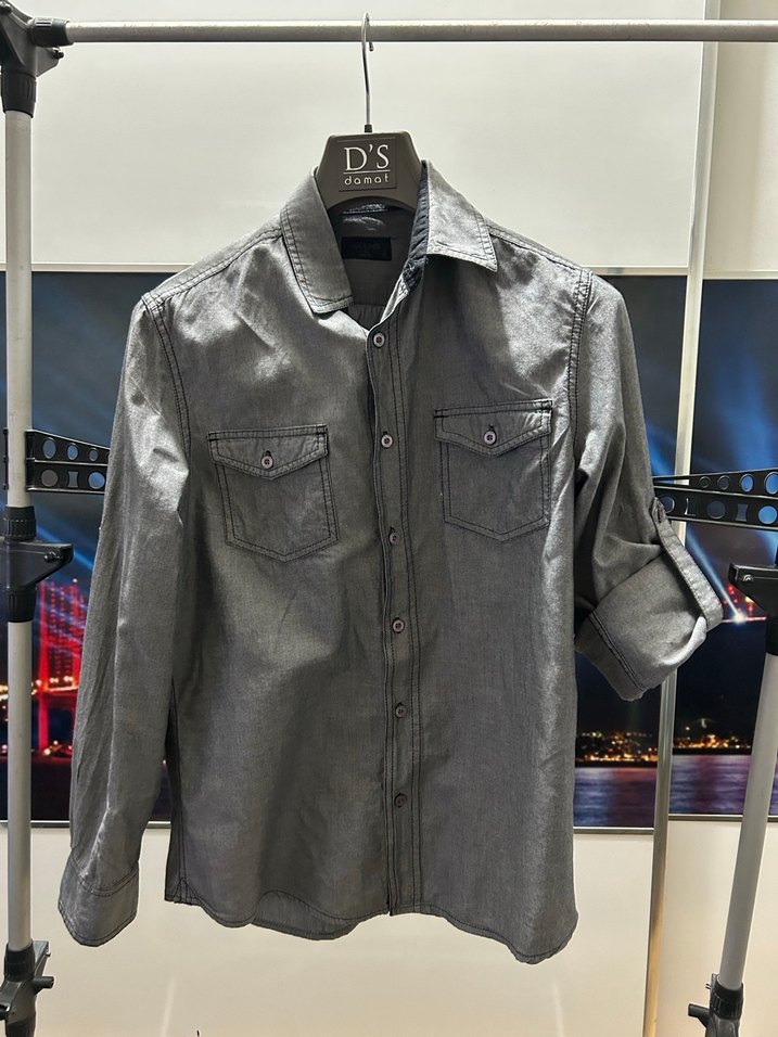 Colins Gri Denim Erkek Gömlek Uzun Kollu - Görsel 4