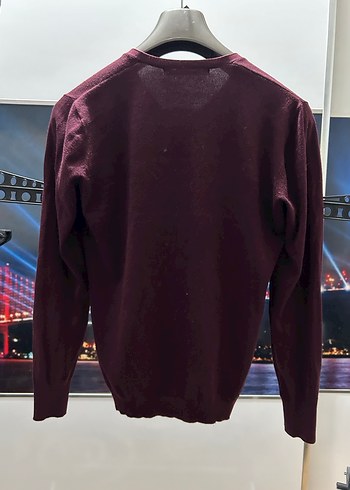 Zara Bordo V Yaka Erkek Triko Kazak - Görsel 4