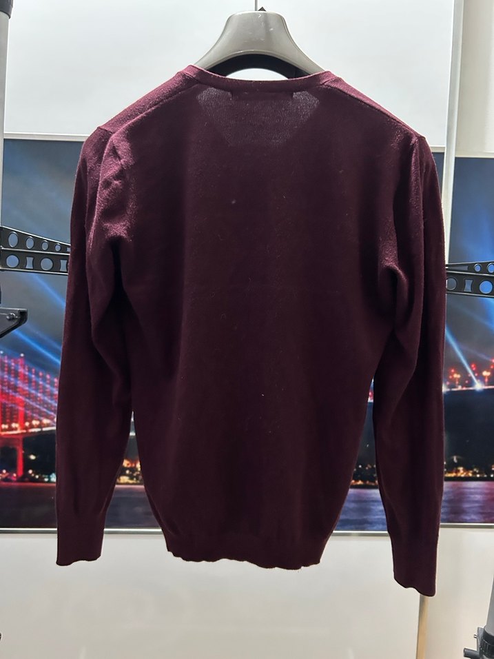 Zara Bordo V Yaka Erkek Triko Kazak - Görsel 4