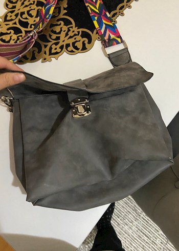 Gri Süet Bohem Tarz Kadın Çanta - Görsel 2