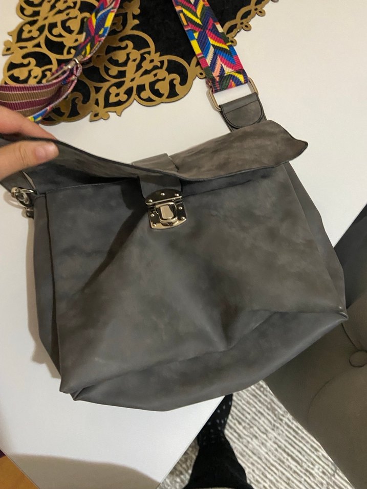 Gri Süet Bohem Tarz Kadın Çanta - Görsel 2