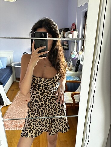Leopar Saten Elbise