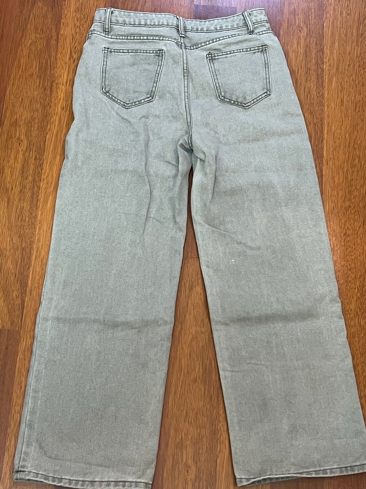 Düğmeli Bej Bol Paça Kadın Denim Pantolon M beden - Görsel 2