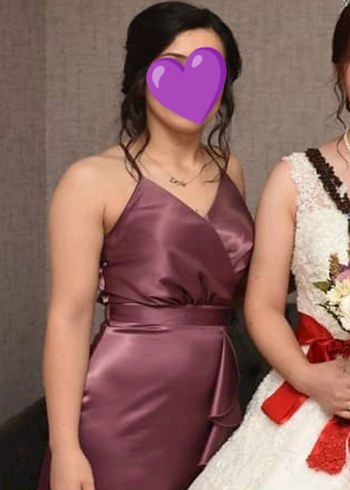 Mor Uzun Drapeli Strappy Abiye Elbise - Görsel 2