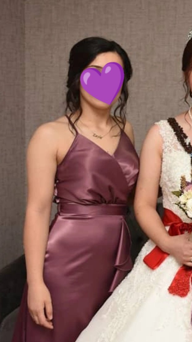 Mor Uzun Drapeli Strappy Abiye Elbise - Görsel 2