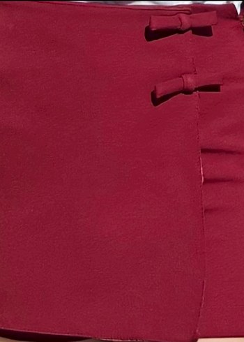 Bordo Düğmeli Kadın Midi Sarma Şort Etek