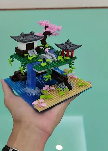 Şelale havuzlu ev Lego Bahçe Kiraz ağacı Lego blok kutulu - Görsel 2