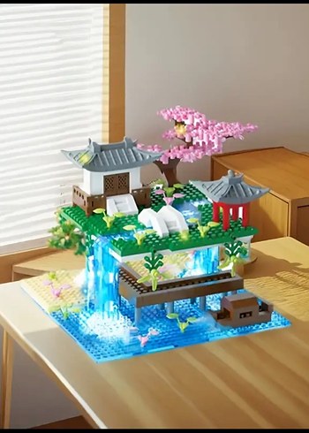 Şelale havuzlu ev Lego Bahçe Kiraz ağacı Lego blok kutulu - Görsel 5