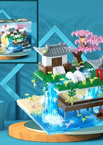 Şelale havuzlu ev Lego Bahçe Kiraz ağacı Lego blok kutulu - Görsel 4